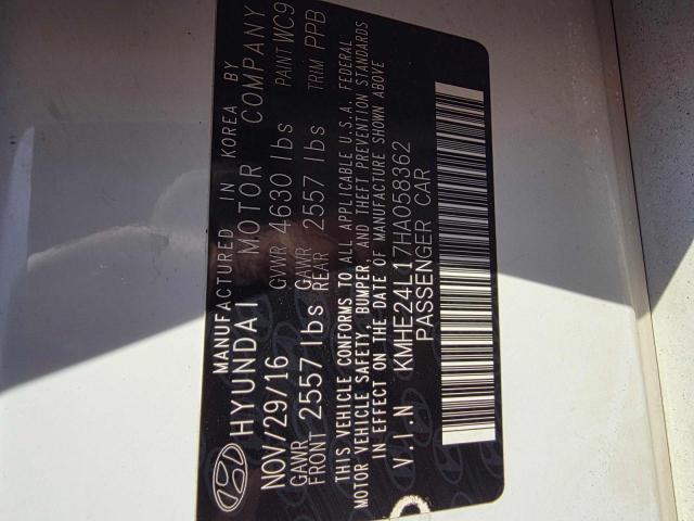 2017 HYUNDAI SONATA HYB KMHE24L17HA058362