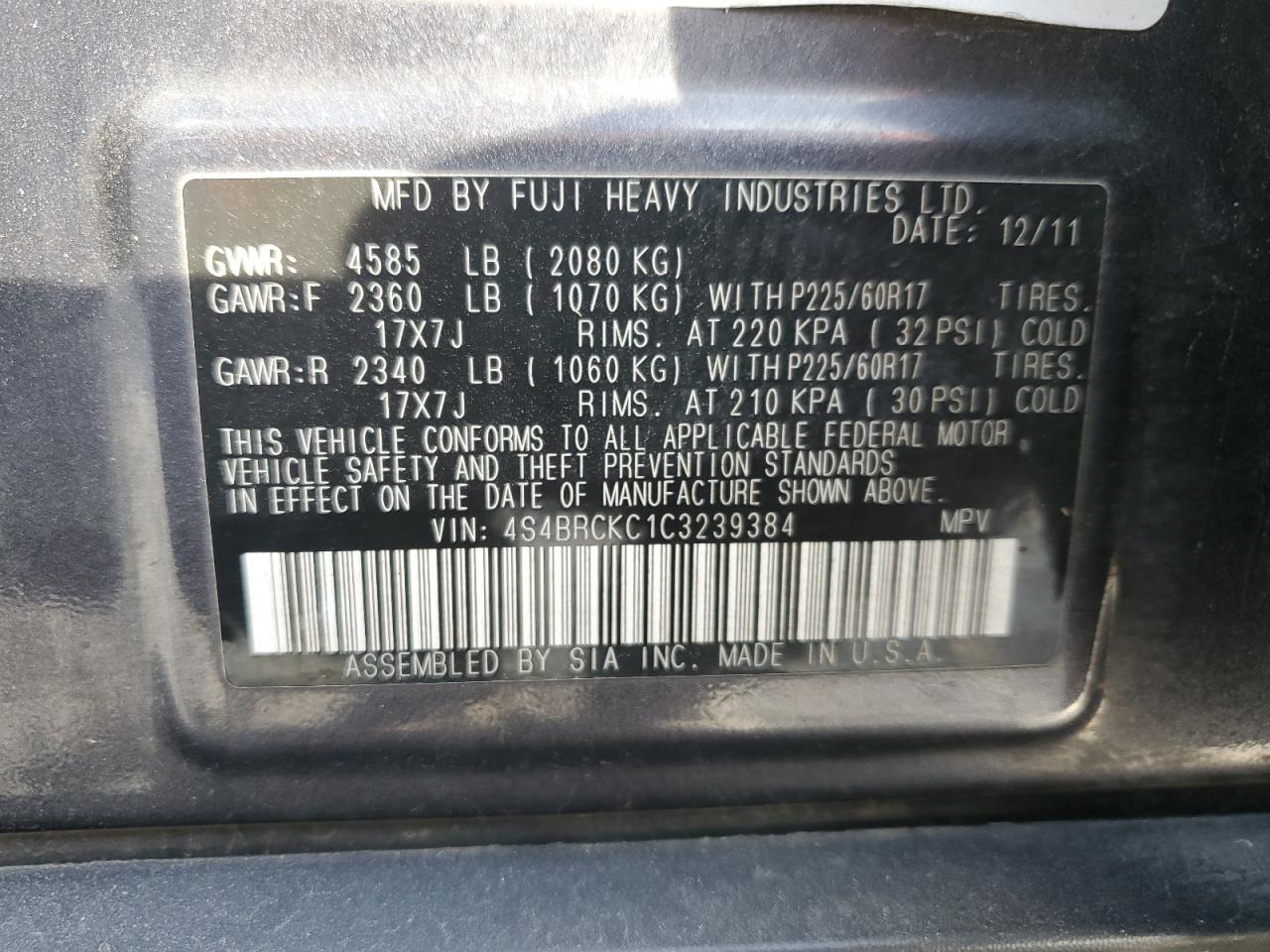 SUBARU OUTBACK 2.5I LIMITED