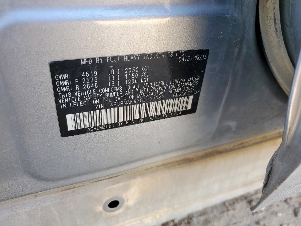 Lot #3309708907 2016 SUBARU LEGACY 2.5