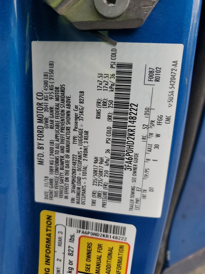 Lot #3292292306 2019 FORD FUSION SE