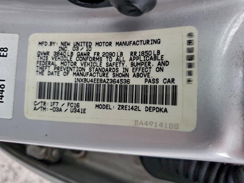 2010 TOYOTA COROLLA BA #3303732433