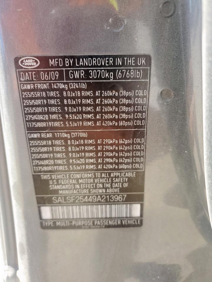 Lot #3284211539 2009 LAND ROVER RANGE ROVE