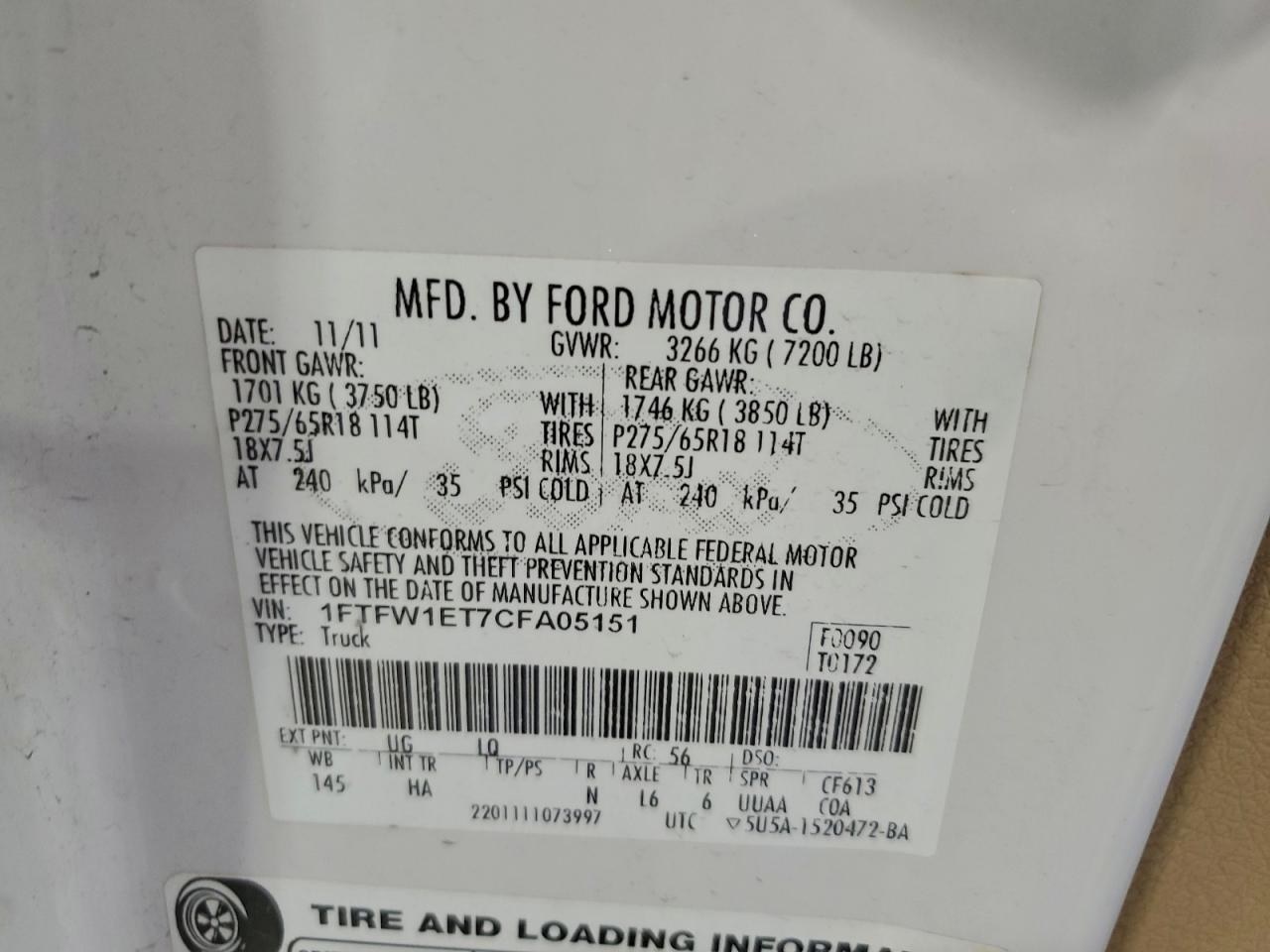 Lot #3305372301 2012 FORD F150 SUPER