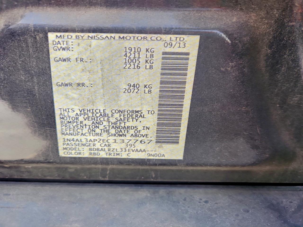 Lot #3316094245 2014 NISSAN ALTIMA 2.5