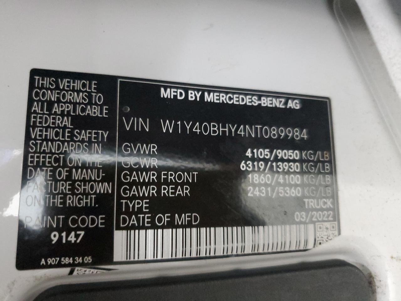 Lot #3309600567 2022 MERCEDES-BENZ SPRINTER 2