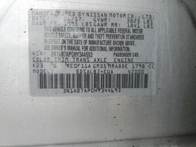 2017 NISSAN SENTRA S - 3N1AB7AP0HY344693