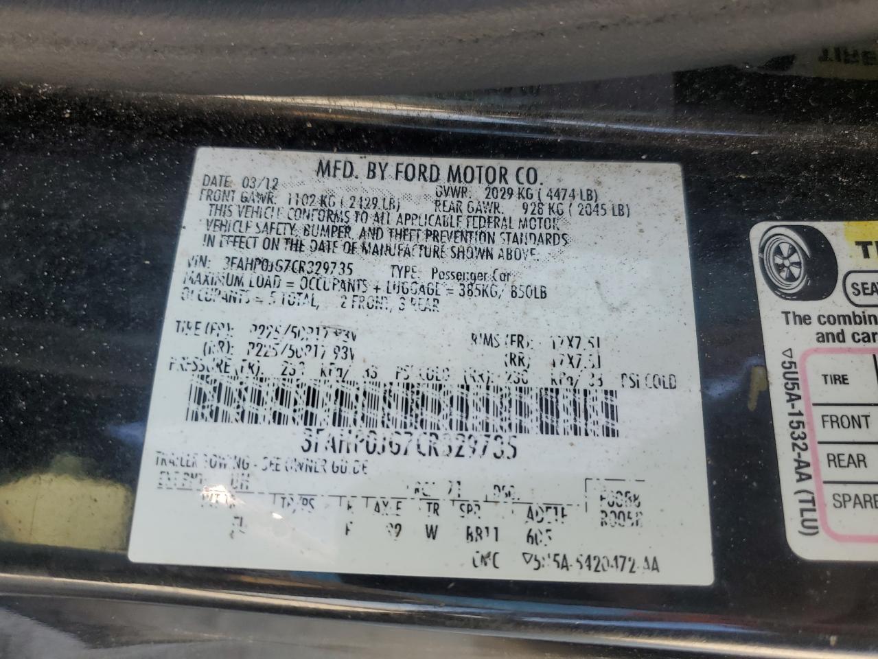 Lot #3291233985 2012 FORD FUSION SEL