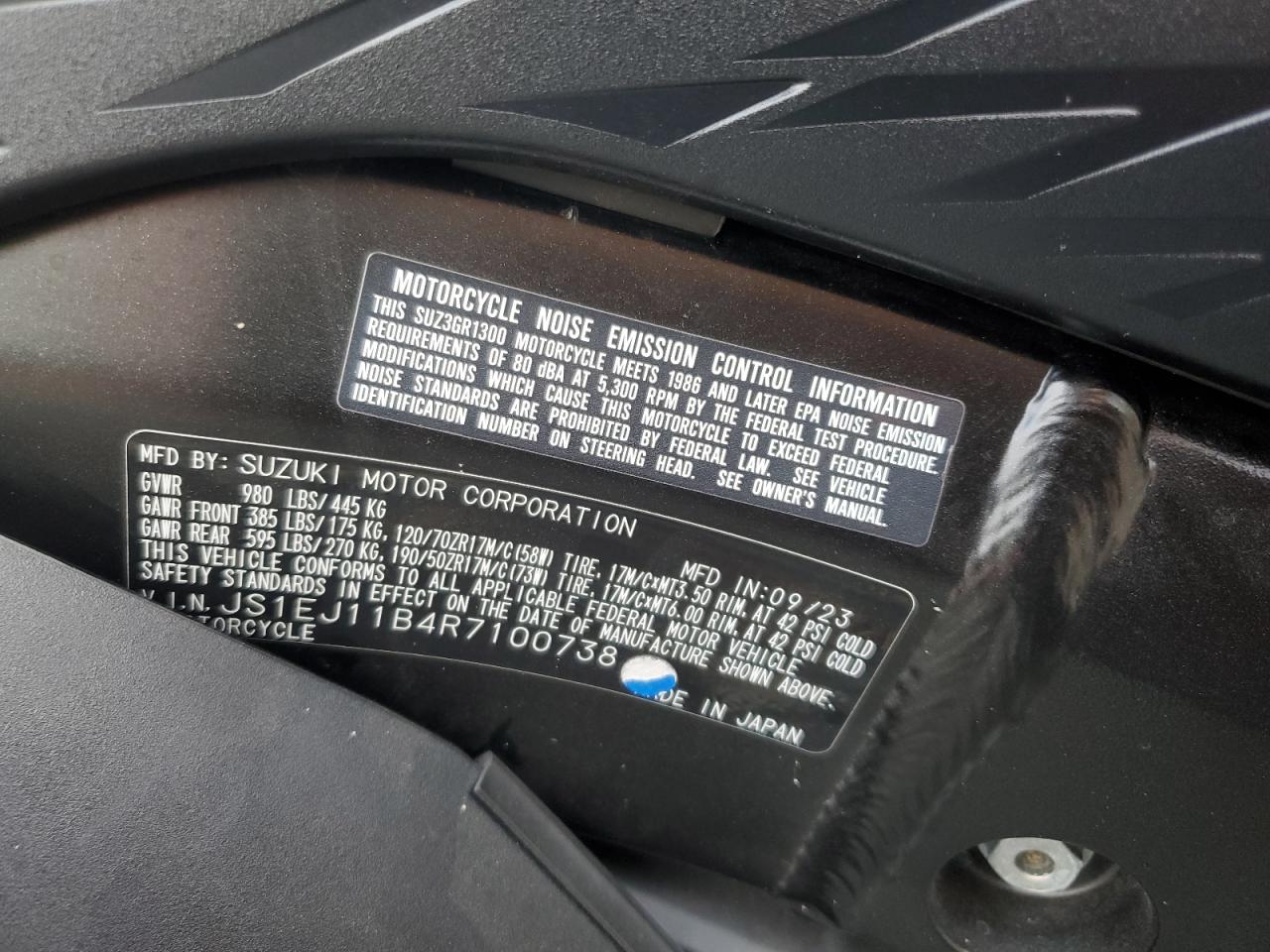 Lot #3286776882 2024 SUZUKI GSX1300 RR