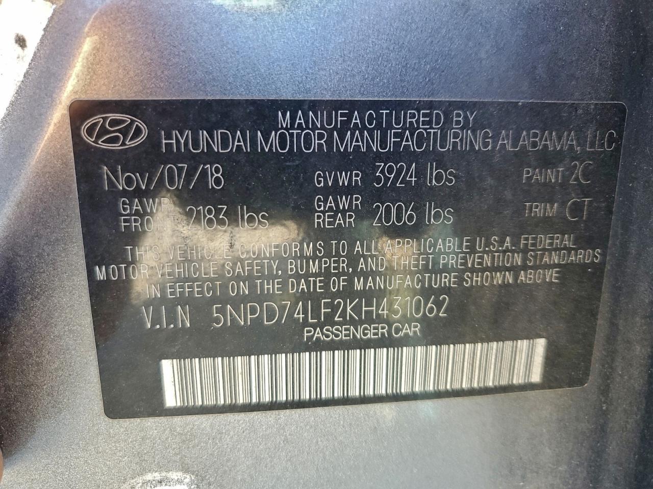 Lot #3301609624 2019 HYUNDAI ELANTRA SE