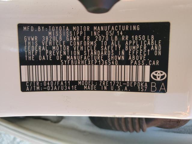 2014 TOYOTA COROLLA L - 5YFBURHEXEP136540