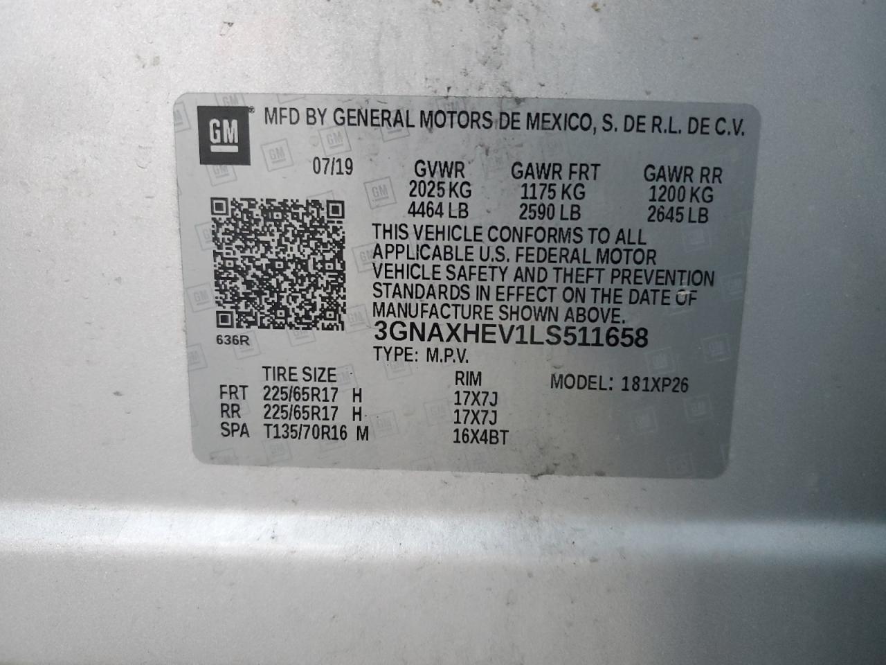 Lot #3303574942 2020 CHEVROLET EQUINOX LS