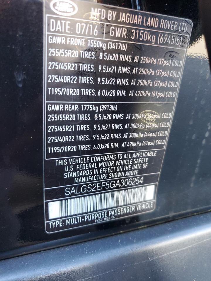 Lot #3302835920 2016 LAND ROVER RANGE ROVE