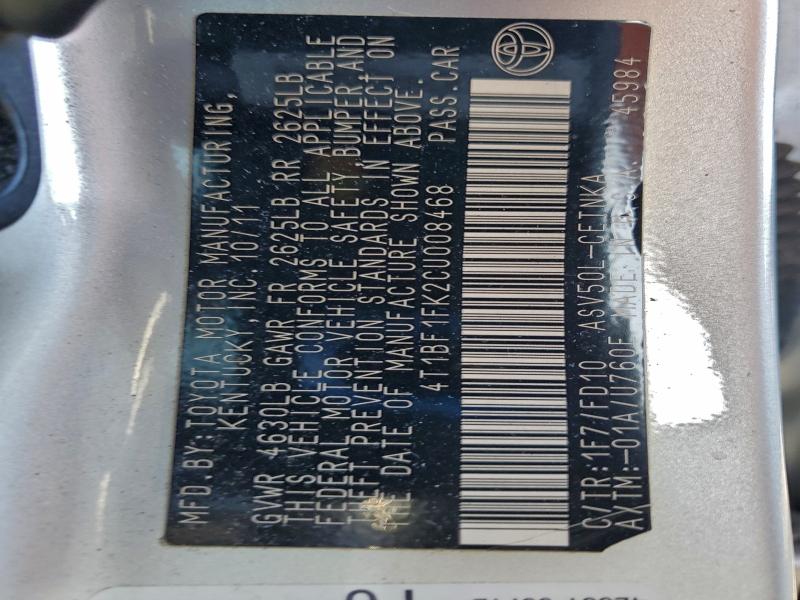 2012 TOYOTA CAMRY BASE #3303879764