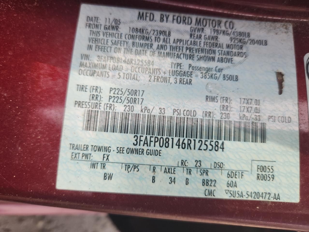 Lot #3302842899 2006 FORD FUSION SEL