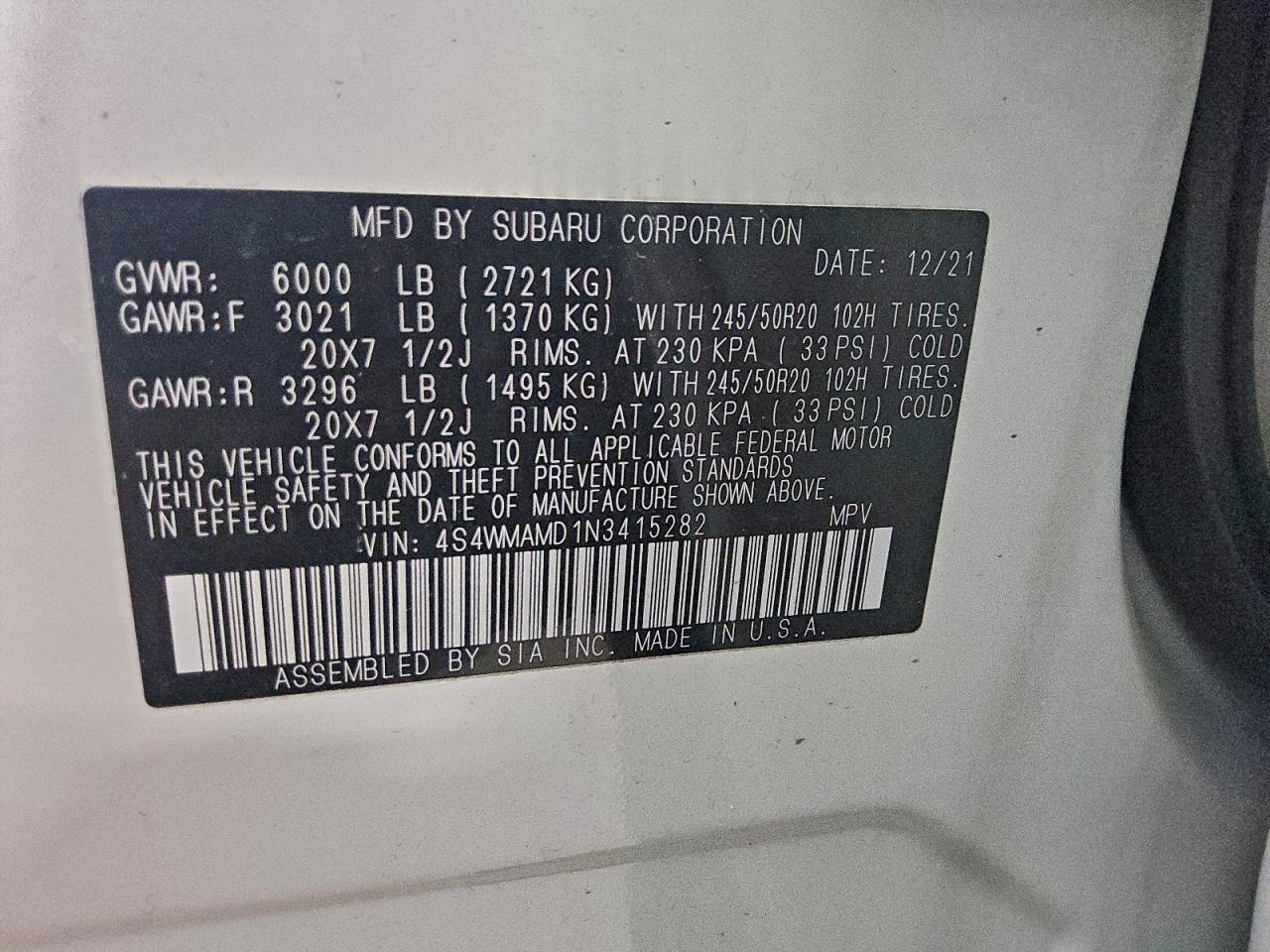 SUBARU ASCENT LIMITED