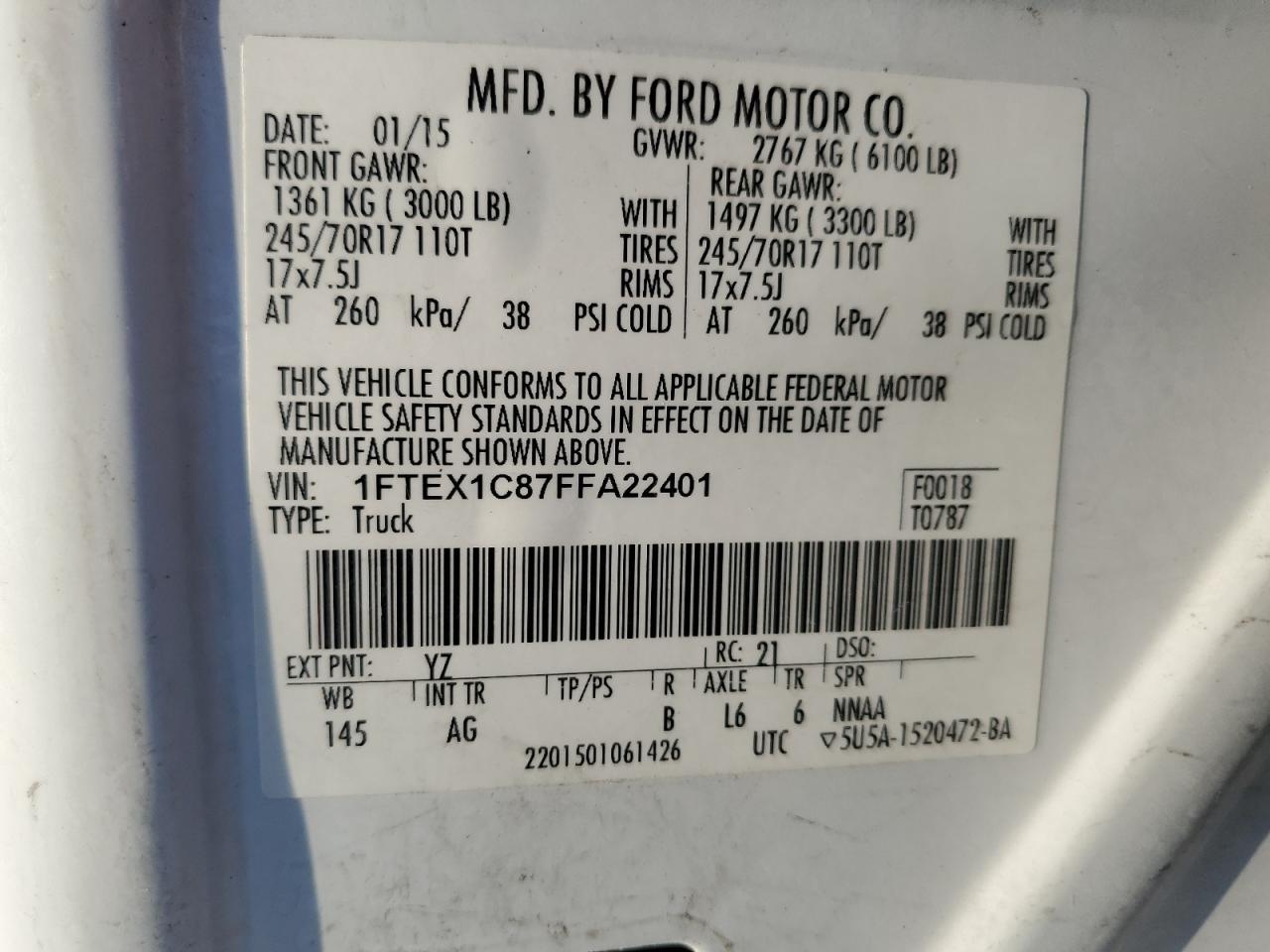 Lot #3301835357 2015 FORD F150 SUPER