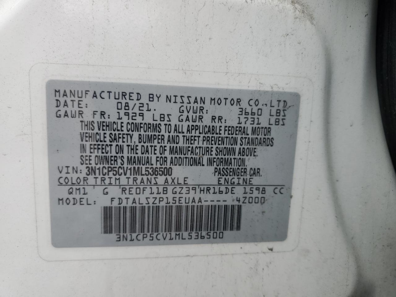 Lot #3301970425 2021 NISSAN KICKS SV