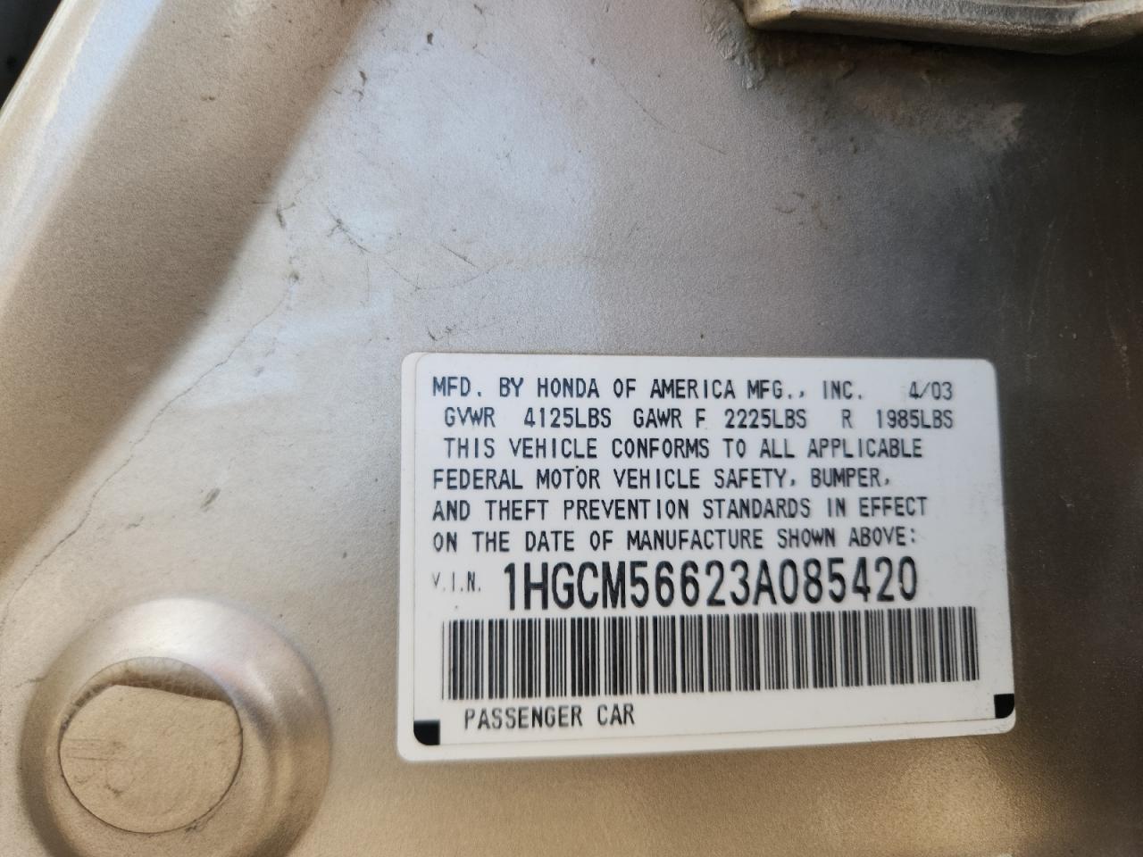 Lot #3290080260 2003 HONDA ACCORD EX