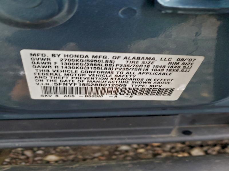 2008 HONDA PILOT EXL #3305655757