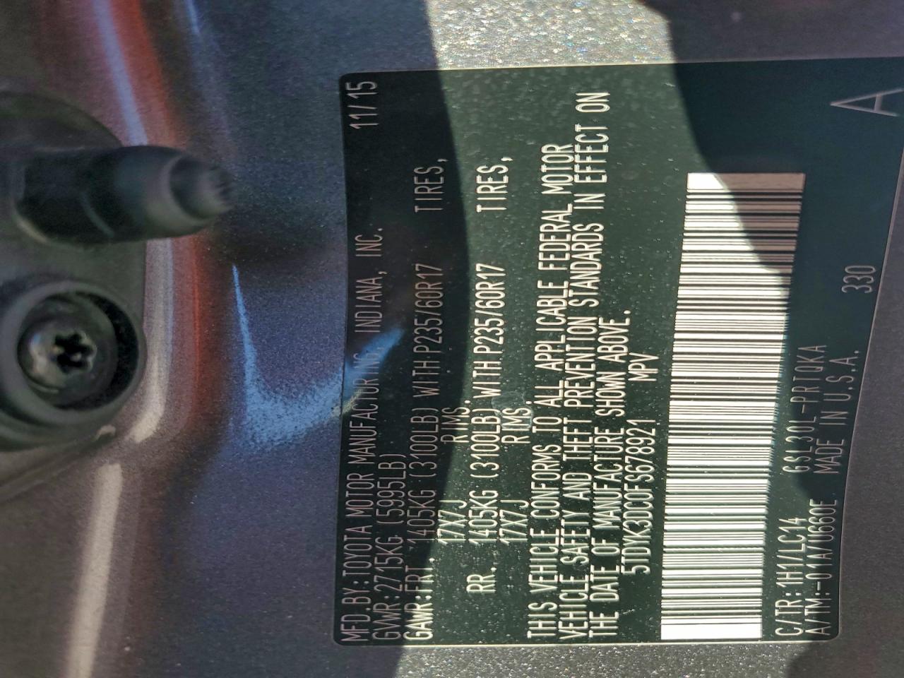 Lot #3301793382 2015 TOYOTA SIENNA XLE