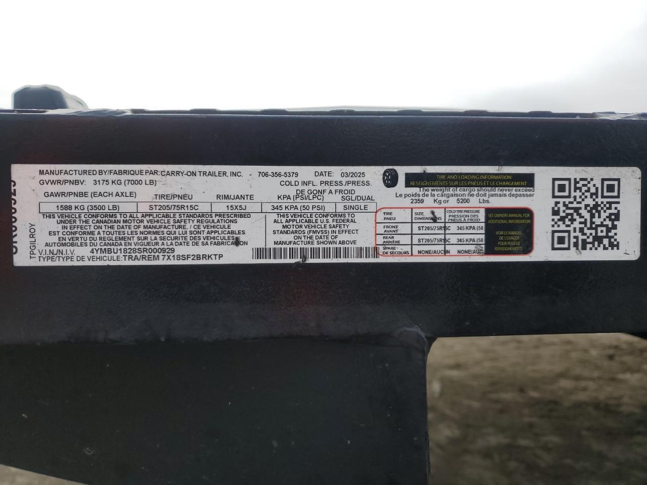 Lot #3286483168 2025 CARRY ON 7X18CH1BRK