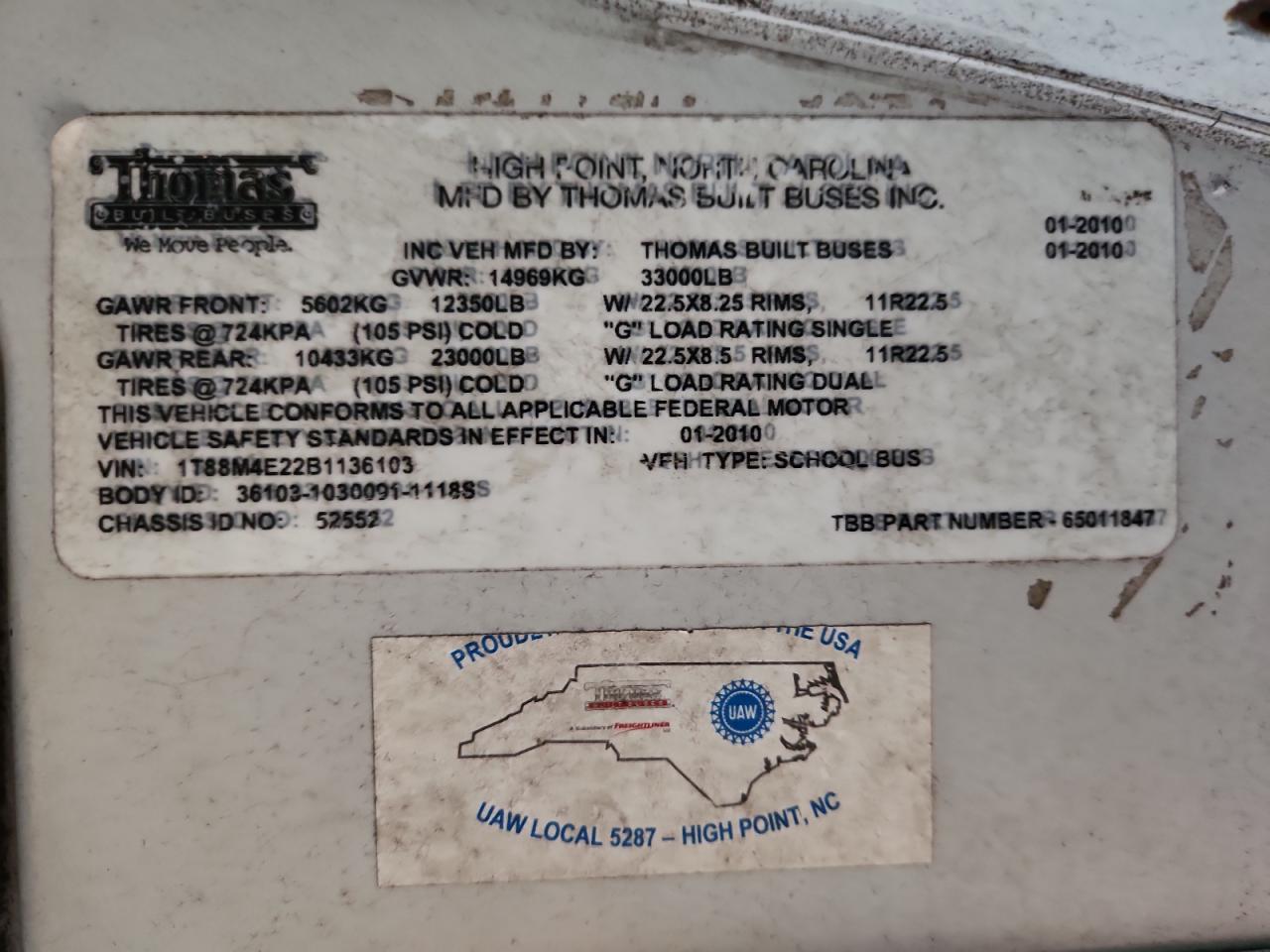 Lot #3286471796 2011 THOMAS SAF-T-LINER HDX