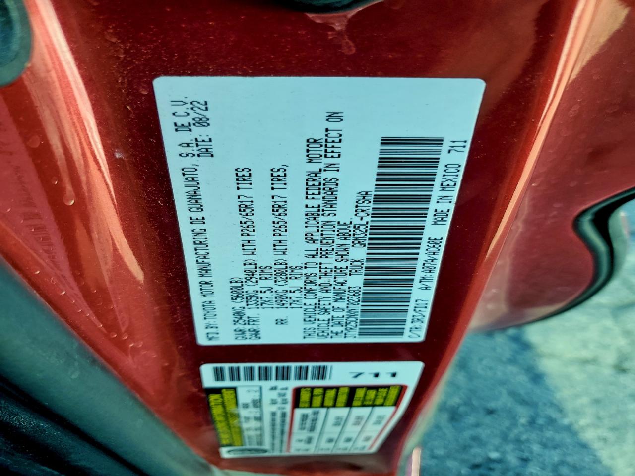 Lot #3297034518 2022 TOYOTA TACOMA ACC