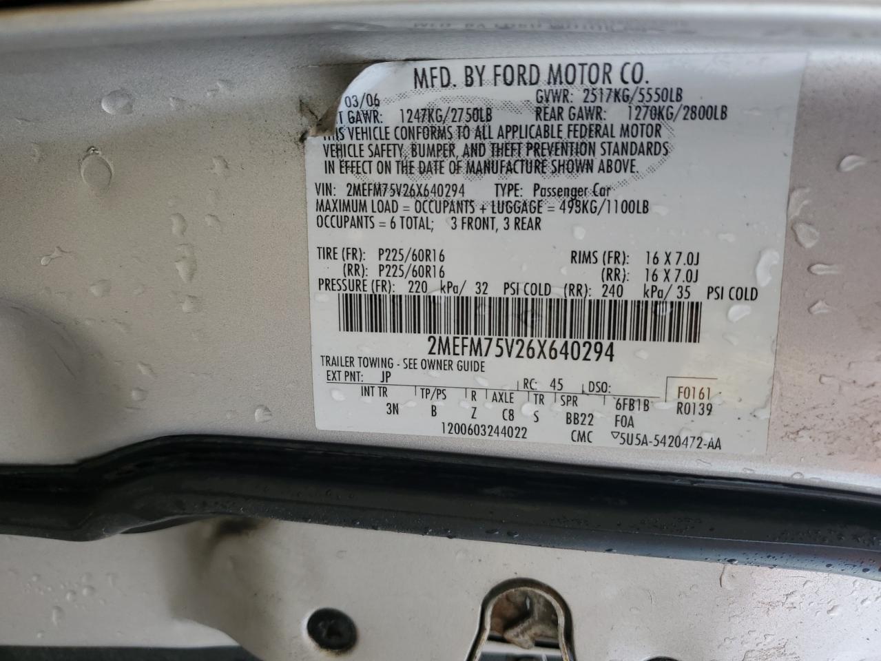 Lot #3294462516 2006 MERCURY GRAND MARQ