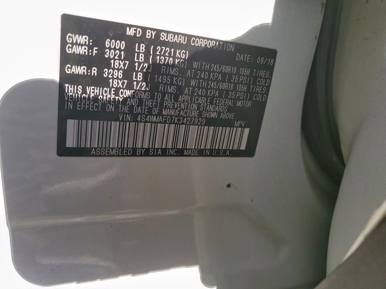 Lot #3315955092 2019 SUBARU ASCENT PRE