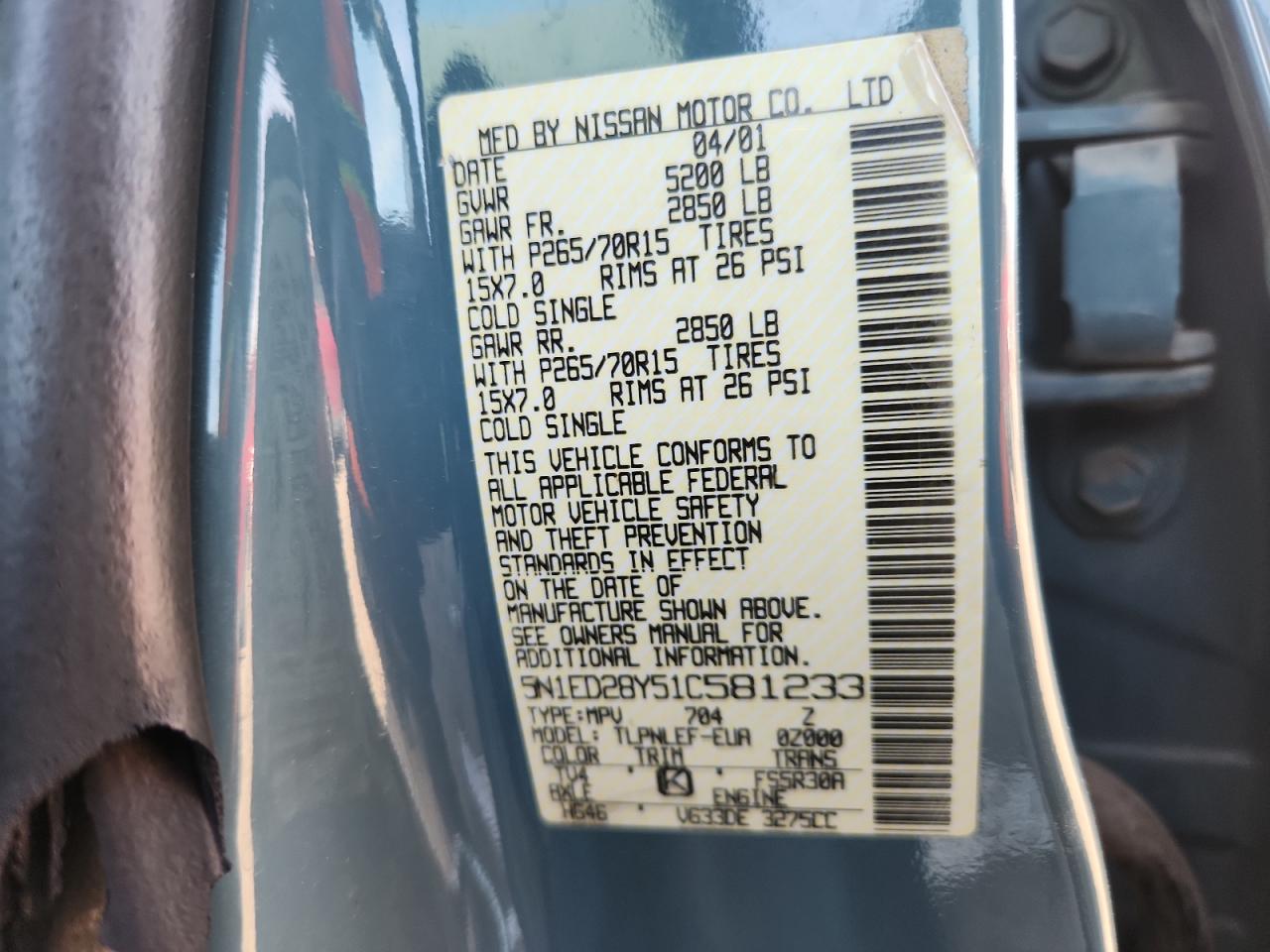 Lot #3285023397 2001 NISSAN XTERRA XE