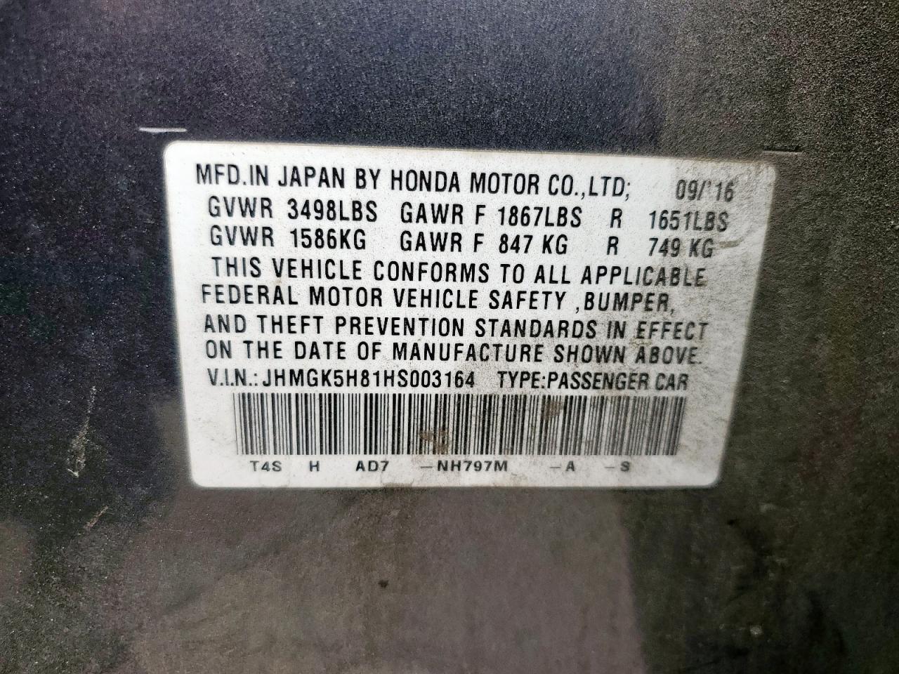 Lot #3305679748 2017 HONDA FIT EX