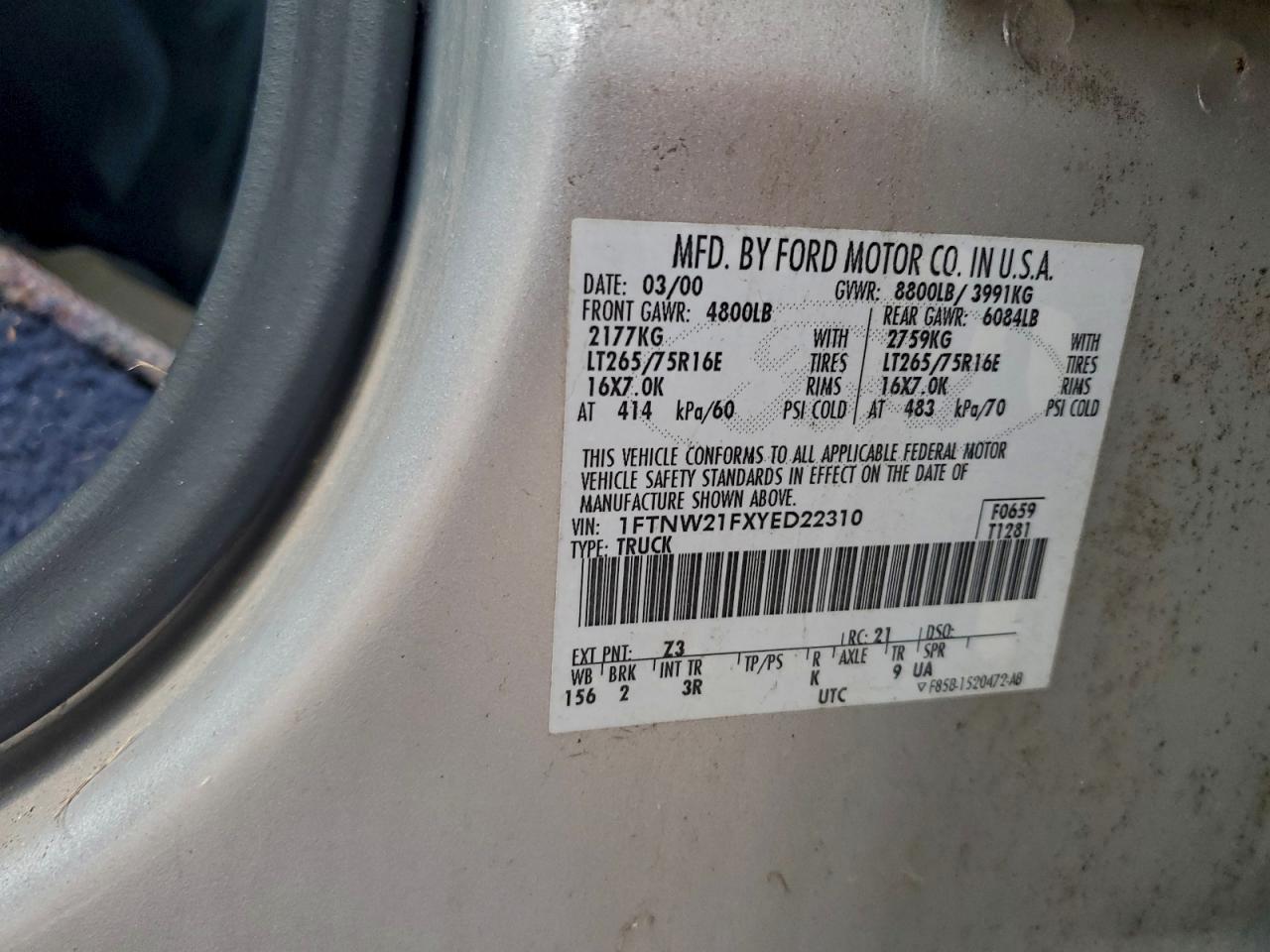 Lot #3297173954 2000 FORD F250 SUPER