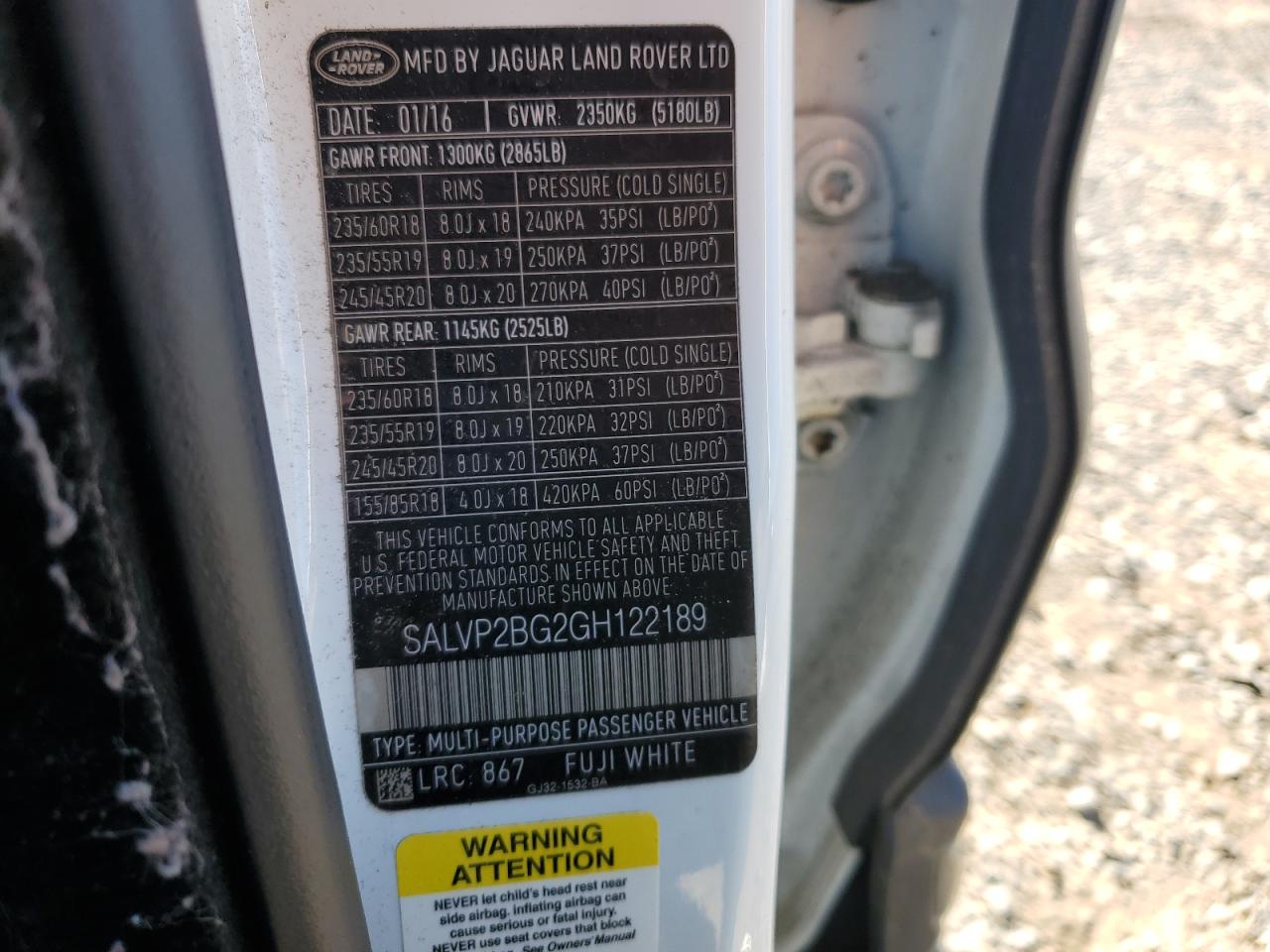 Lot #3302697033 2016 LAND ROVER RANGE ROVE