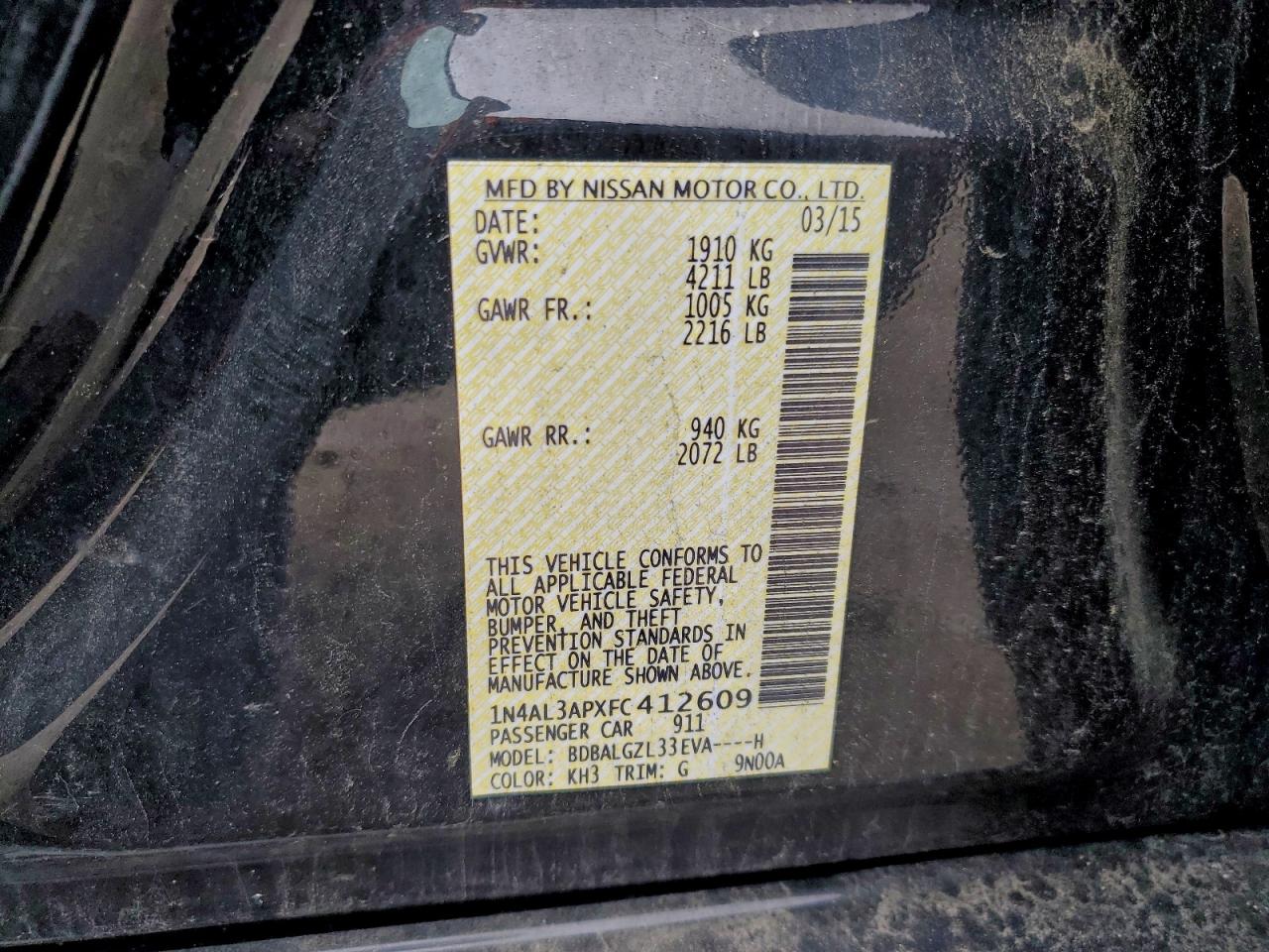 Lot #3302729039 2015 NISSAN ALTIMA 2.5