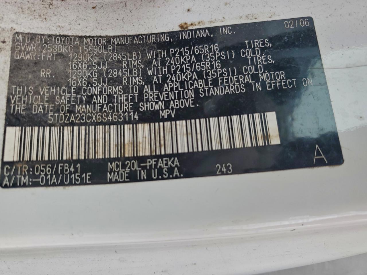 Lot #3315961147 2006 TOYOTA SIENNA CE