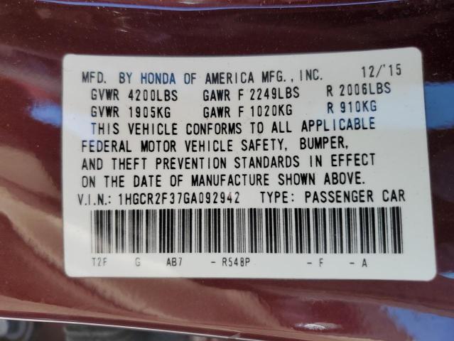 2016 HONDA ACCORD LX #3301751468