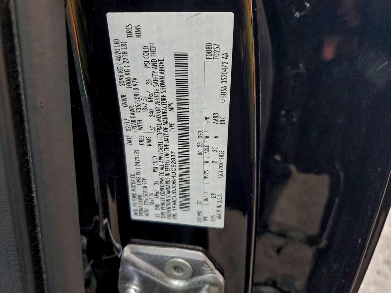 Lot #3311655248 2017 FORD ESCAPE TIT