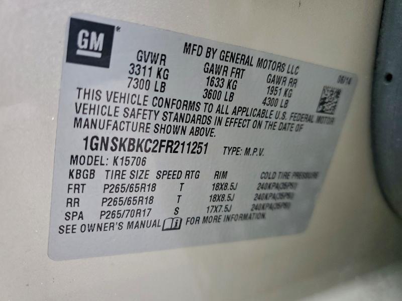 2015 CHEVROLET TAHOE K150 #3301704633