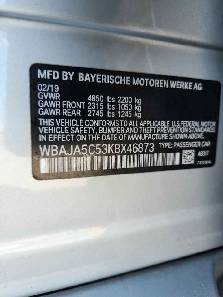 Lot #3316094221 2019 BMW 530 I