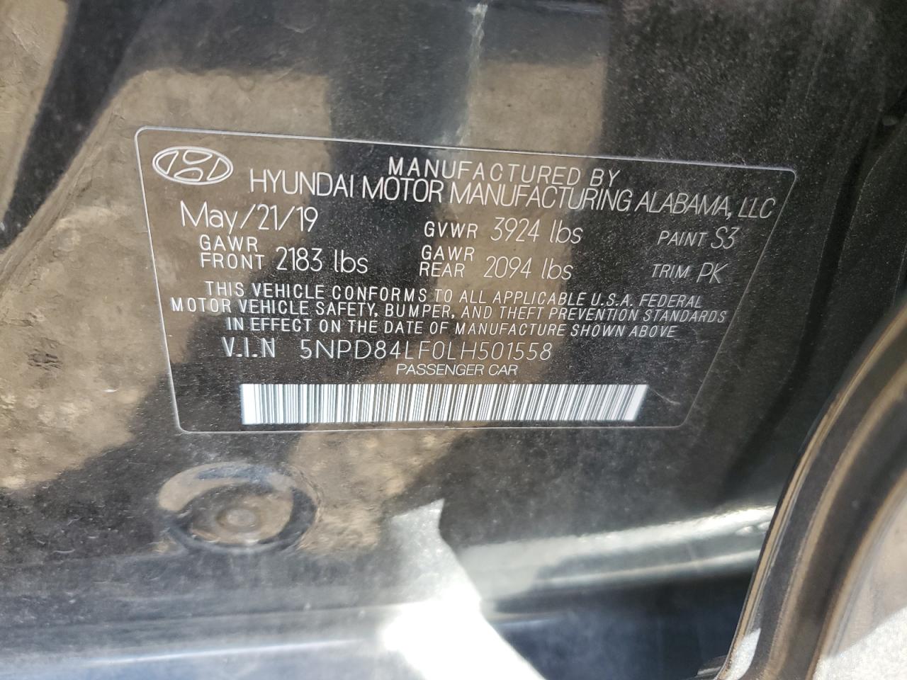 Lot #3301772343 2020 HYUNDAI ELANTRA SE