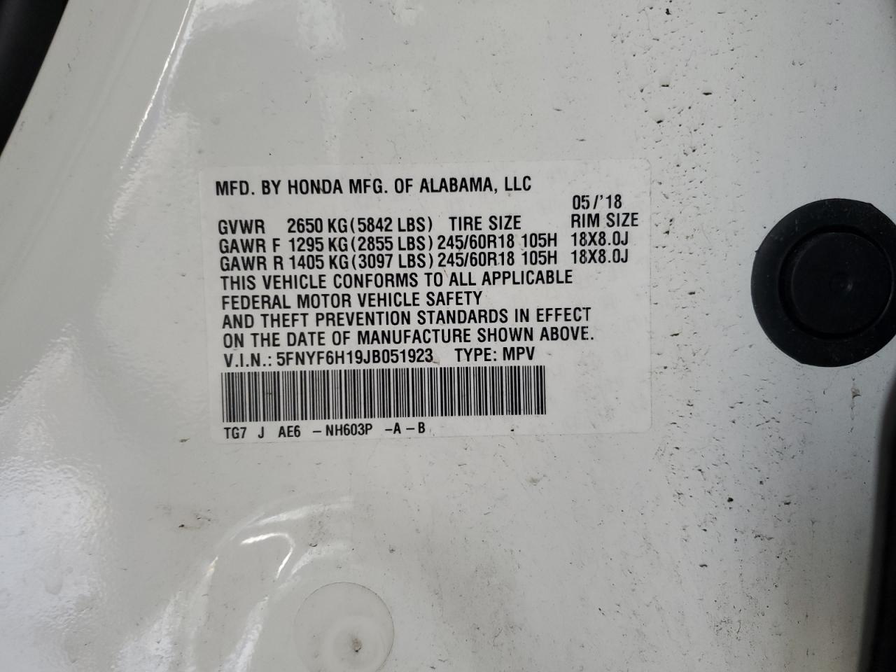 Lot #3301986456 2018 HONDA PILOT LX