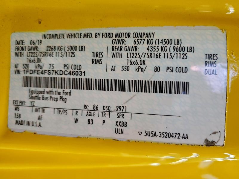 2019 FORD ECONOLINE #3296354107