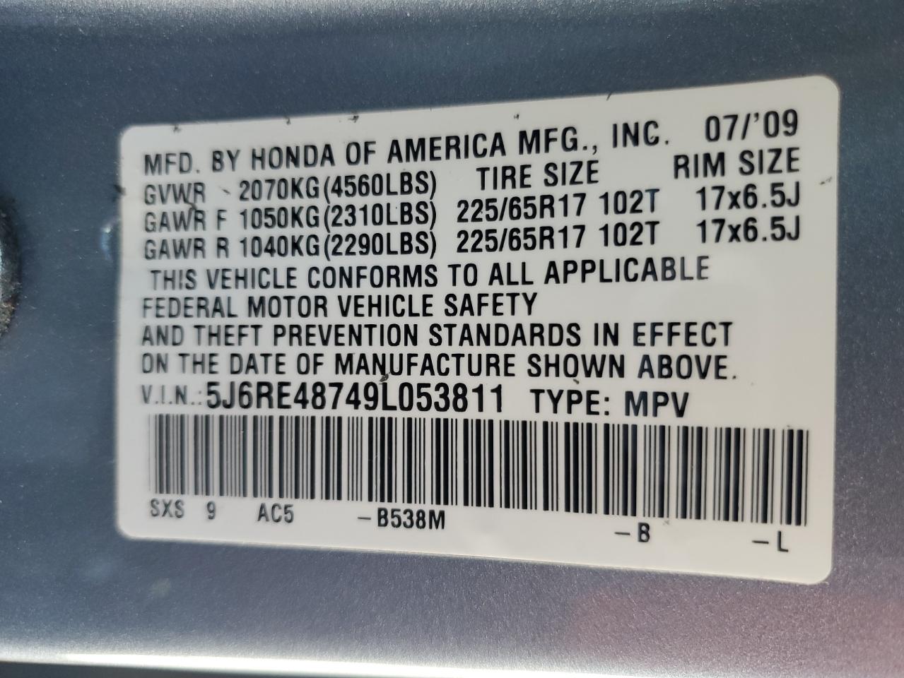 Lot #3283906376 2009 HONDA CR-V EXL