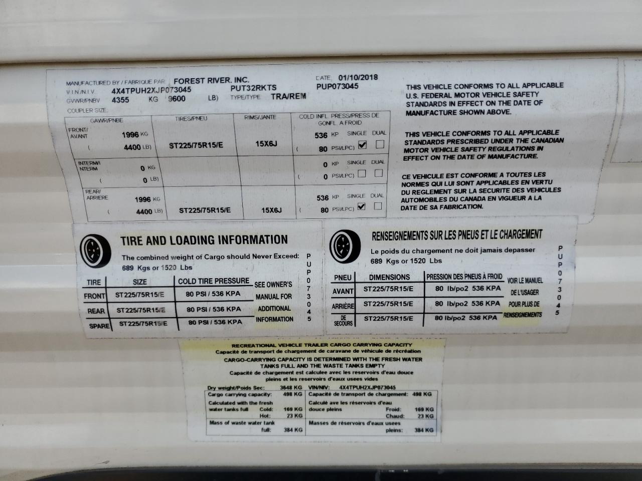 Lot #3302734091 2018 FOREST RIVER PUMA PUT32RK