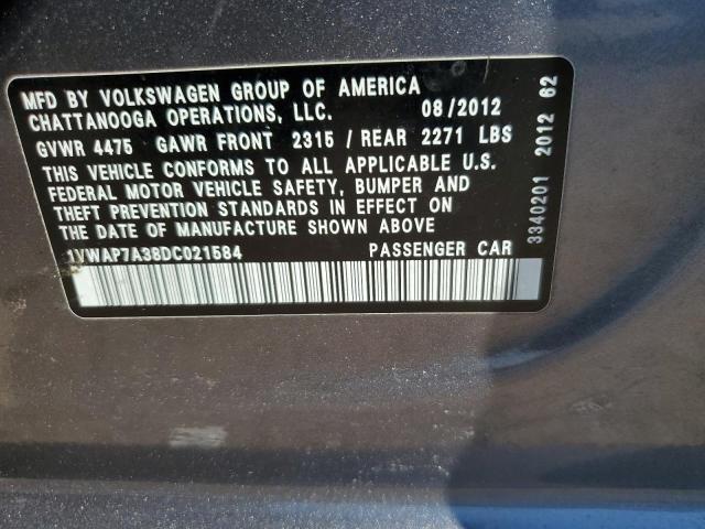 2013 VOLKSWAGEN PASSAT S - 1VWAP7A38DC021584