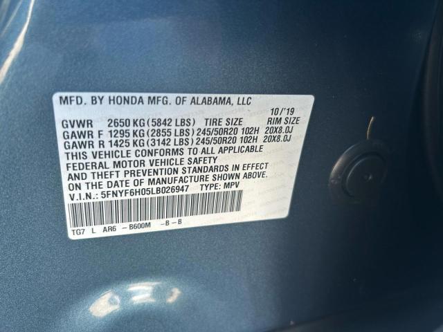 2020 HONDA PILOT ELIT #3292390330