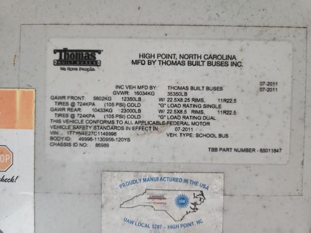 2012 THOMAS SAF-T-LINER HDX #3280406281