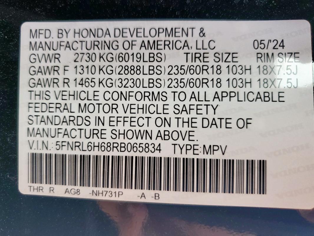 2024 HONDA ODYSSEY EX #3293273419