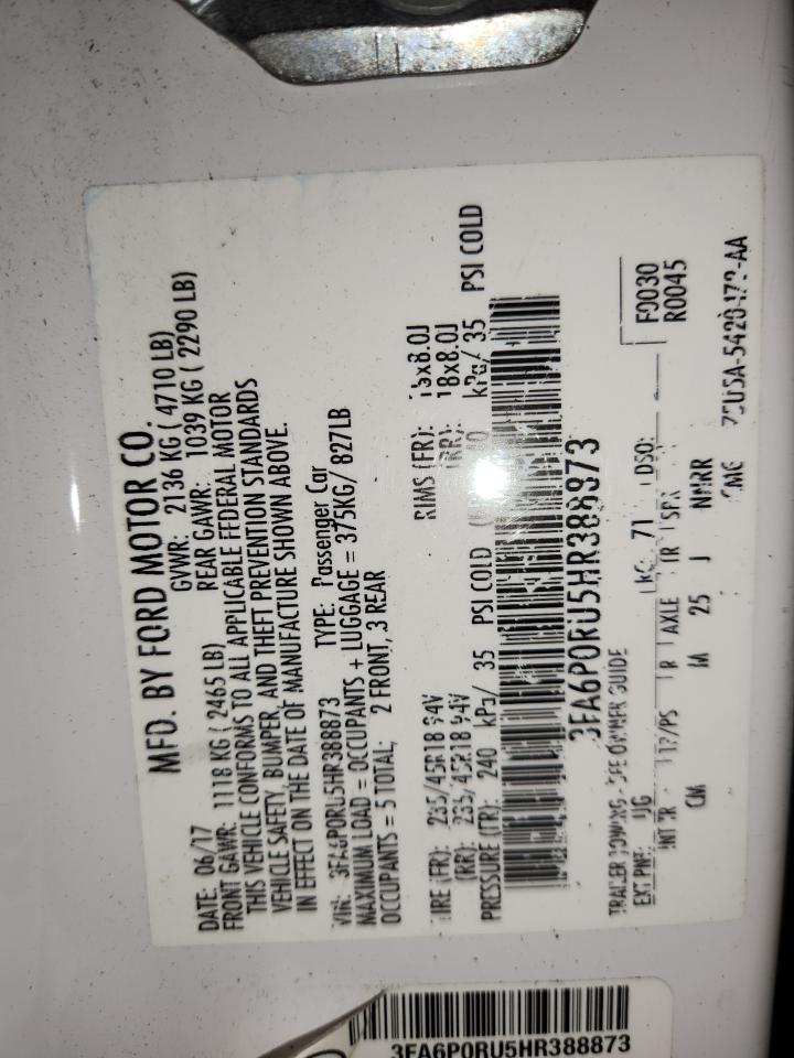 Lot #3302885947 2017 FORD FUSION TIT