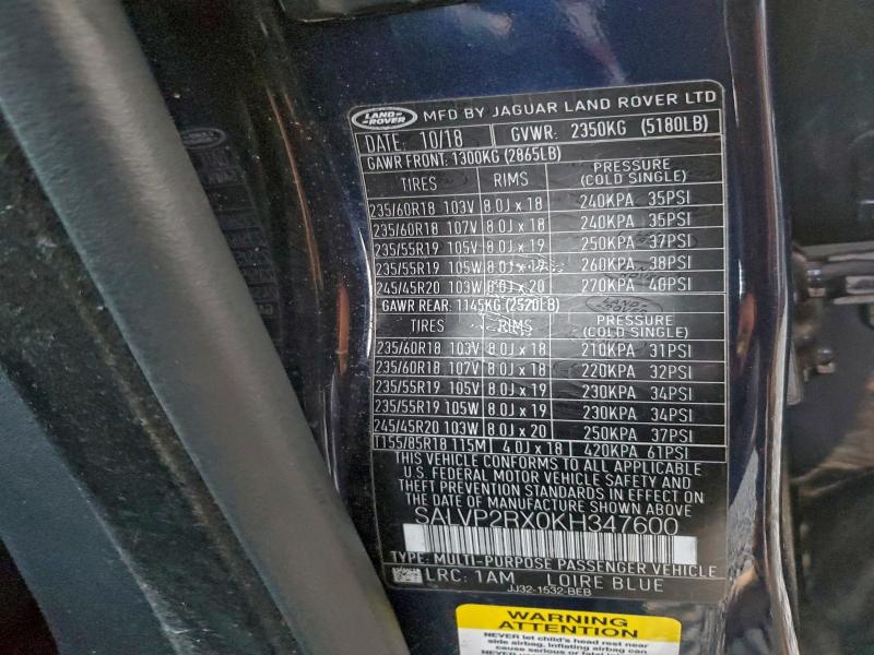 2019 LAND ROVER RANGE ROVE #3304709908